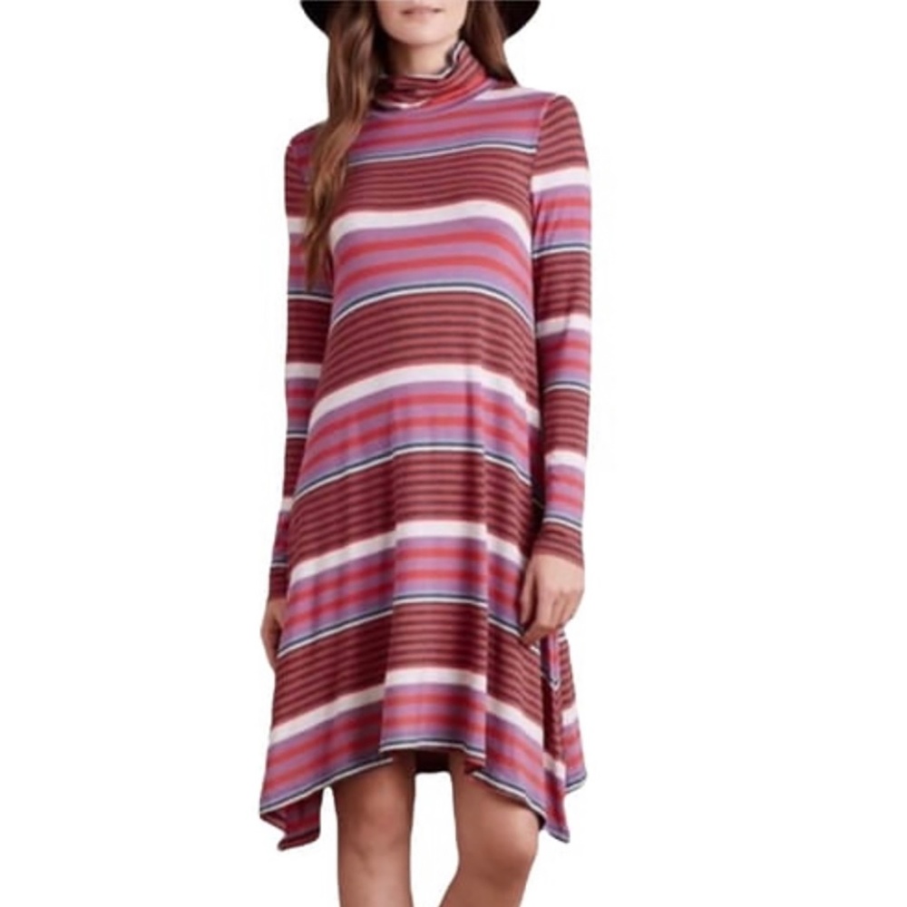 Anthropologie Maeve Red/Mauve/Black Striped Turtleneck Dress